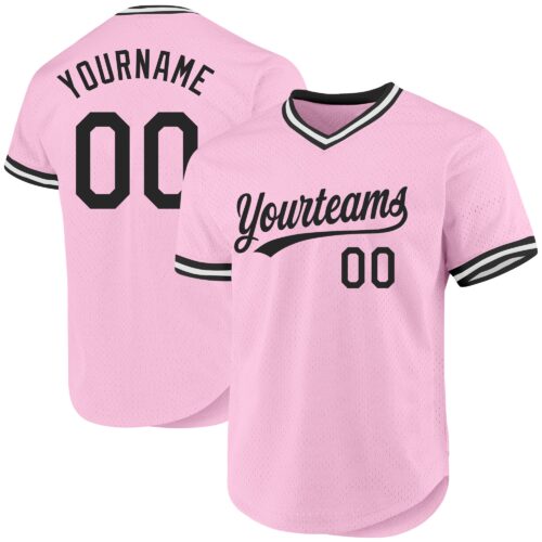 LightPink0023 Custom Light Pink Black-White Authentic Throwback Baseball Jersey