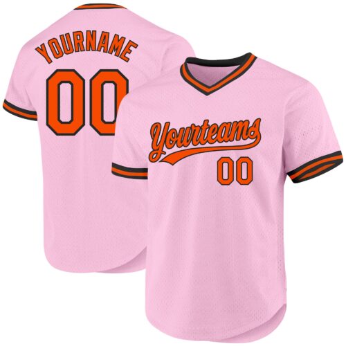 LightPink0024 Custom Light Pink Orange-Black Authentic Throwback Baseball Jersey