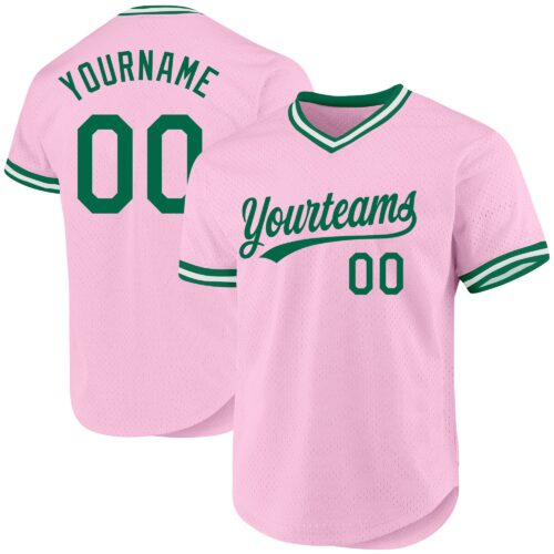 LightPink0025 Custom Light Pink Kelly Green-White Authentic Throwback Baseball Jersey