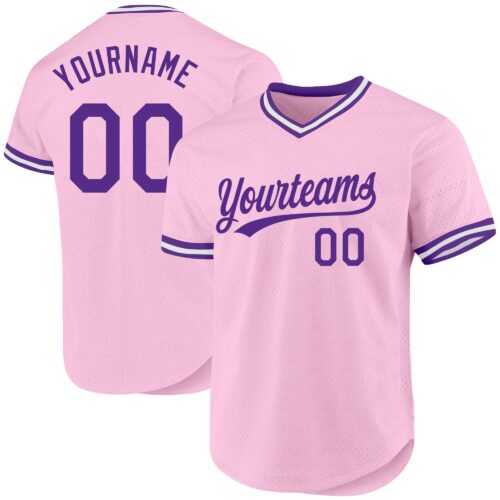 LightPink0026 Custom Light Pink Purple-White Authentic Throwback Baseball Jersey