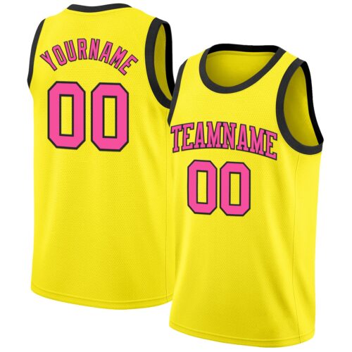 Custom Light Yellow Pink-Black Authentic Basketball Jersey