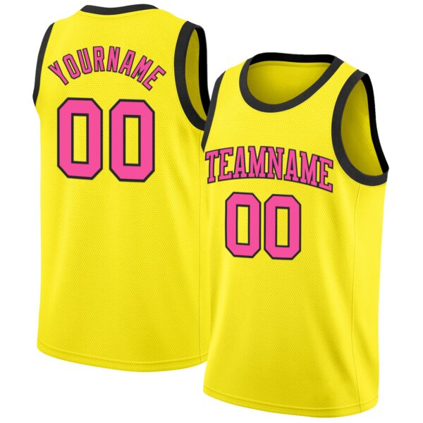 Custom Light Yellow Pink-Black Authentic Basketball Jersey