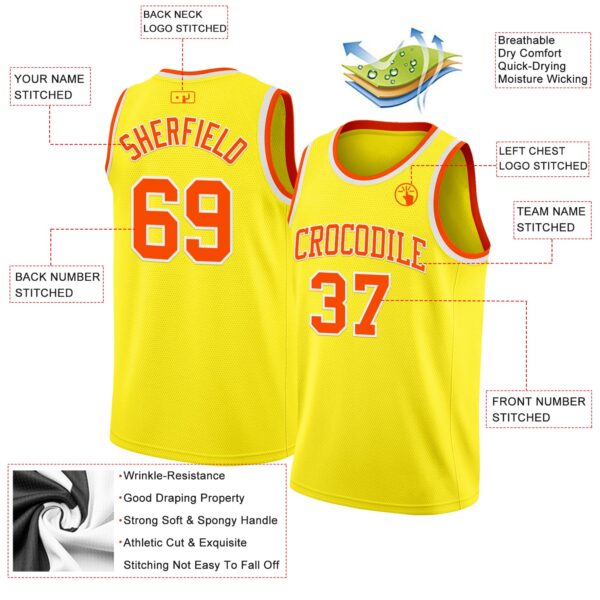 Custom Light Yellow Orange-White Authentic Basketball Jersey