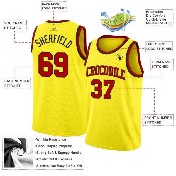 Custom Light Yellow Red-Black Authentic Basketball Jersey