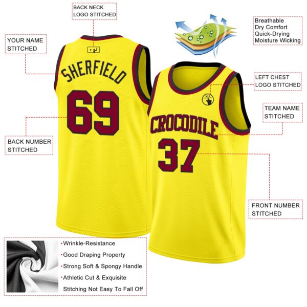Custom Light Yellow Maroon-Black Authentic Basketball Jersey