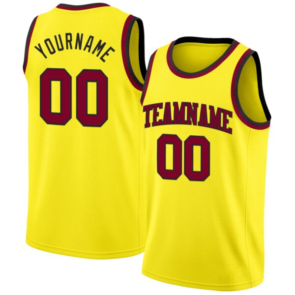Custom Light Yellow Maroon-Black Authentic Basketball Jersey