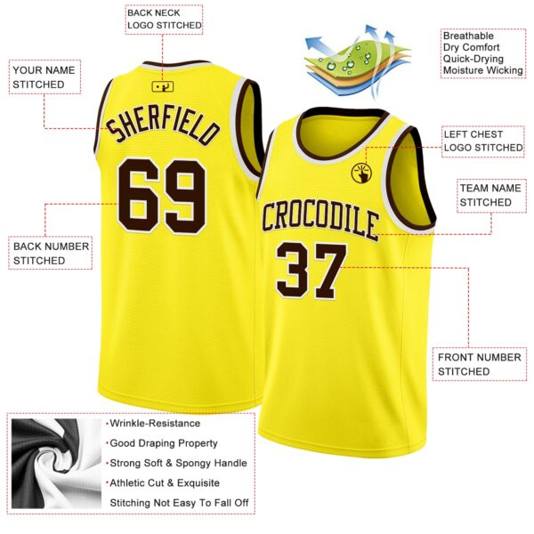 Custom Light Yellow Brown-White Authentic Basketball Jersey