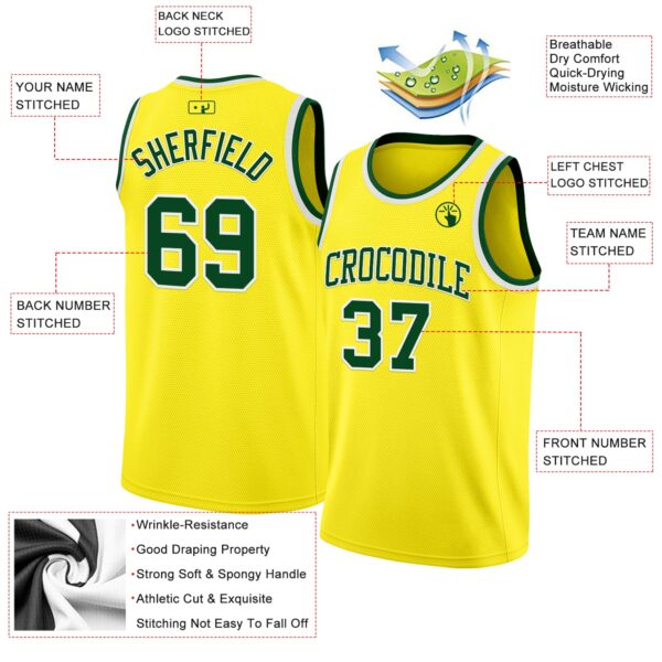 Custom Light Yellow Green-White Authentic Basketball Jersey