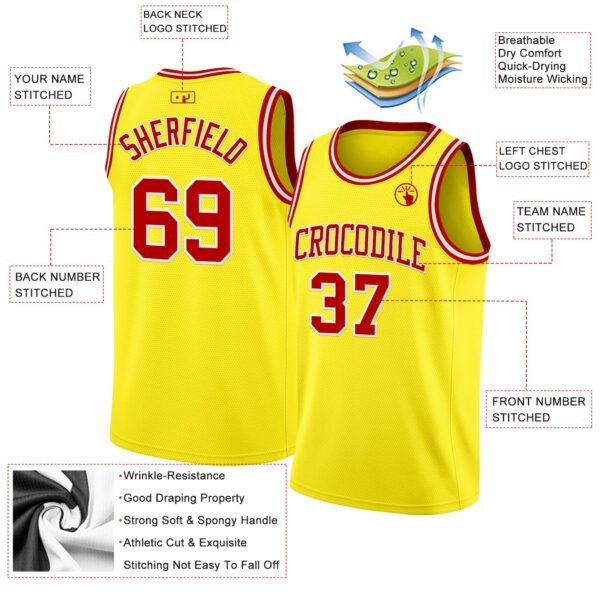 Custom Light Yellow Red-White Authentic Basketball Jersey