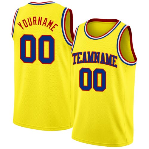 Custom Light Yellow Royal Red-White Authentic Basketball Jersey