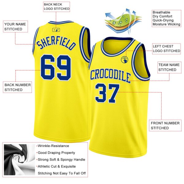 Custom Light Yellow Royal-White Authentic Basketball Jersey
