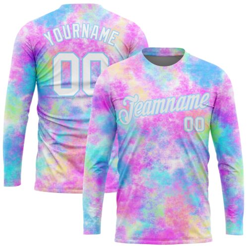LongSleeve0015 Custom Tie Dye White-Light Blue Watercolor Gradient 3D Long Sleeve Performance T-Shirt