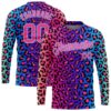 Custom Purple Pink-Light Blue Leopard 3D Pattern Long Sleeve Performance T-Shirt