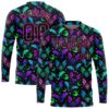 Custom 3D Pattern Bright Multicolored Halloween Bats Long Sleeve Performance T-Shirt