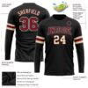 Custom Black Crimson-Cream Long Sleeve Performance T-Shirt