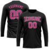 Custom Black Pink-White Long Sleeve Performance T-Shirt