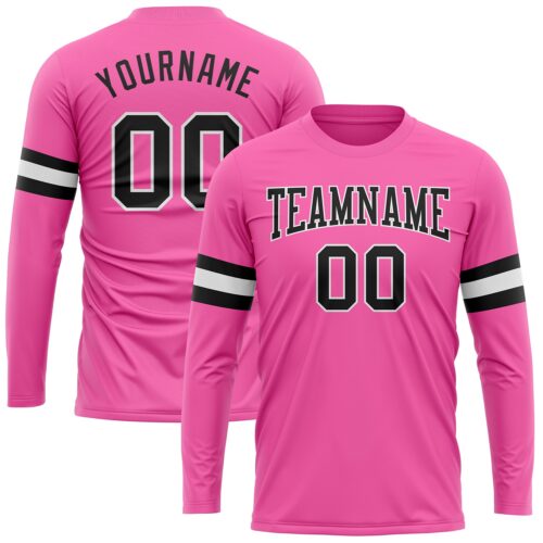 LongSleeve0153 Custom Pink Black-White Long Sleeve Performance T-Shirt