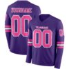 Custom Purple Pink-White Long Sleeve Authentic Football Jersey