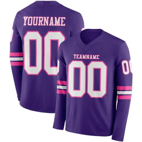 Custom Purple White-Pink Long Sleeve Authentic Football Jersey