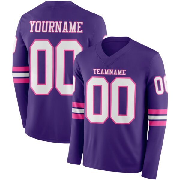 Custom Purple White-Pink Long Sleeve Authentic Football Jersey