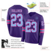 Custom Purple Light Blue-Pink Long Sleeve Authentic Football Jersey