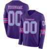 Custom Purple Light Blue-Pink Long Sleeve Authentic Football Jersey