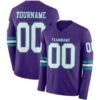 Custom Purple White-Teal Long Sleeve Authentic Football Jersey