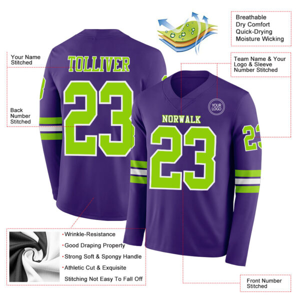 Custom Purple Neon Green-White Long Sleeve Authentic Football Jersey