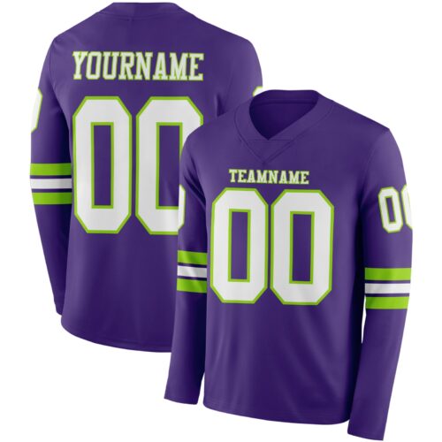 Custom Purple White-Neon Green Long Sleeve Authentic Football Jersey