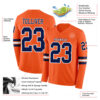 Custom Orange Navy-White Long Sleeve Authentic Football Jersey