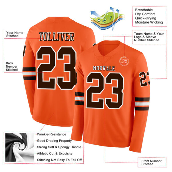 Custom Orange Brown-White Long Sleeve Authentic Football Jersey