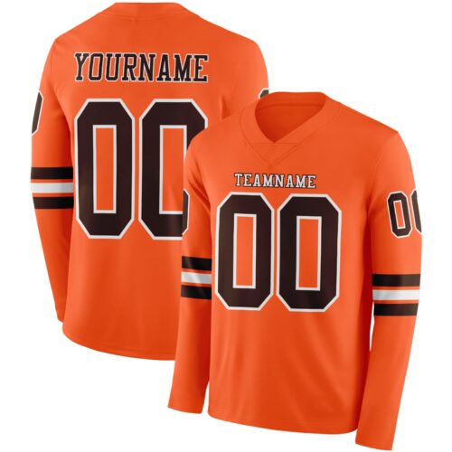 Custom Orange Brown-White Long Sleeve Authentic Football Jersey