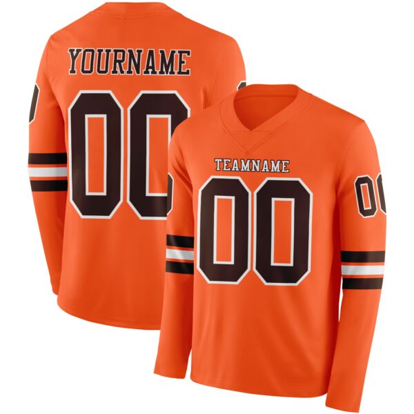 Custom Orange Brown-White Long Sleeve Authentic Football Jersey