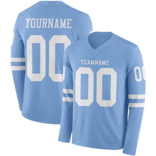 LongSleeve0707 Custom Light Blue White Long Sleeve Authentic Football Jersey