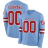 Custom Light Blue Red-White Long Sleeve Authentic Football Jersey