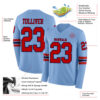 Custom Light Blue Red-Navy Long Sleeve Authentic Football Jersey