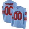 Custom Light Blue Red-Black Long Sleeve Authentic Football Jersey