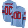 Custom Light Blue Red-Royal Long Sleeve Authentic Football Jersey