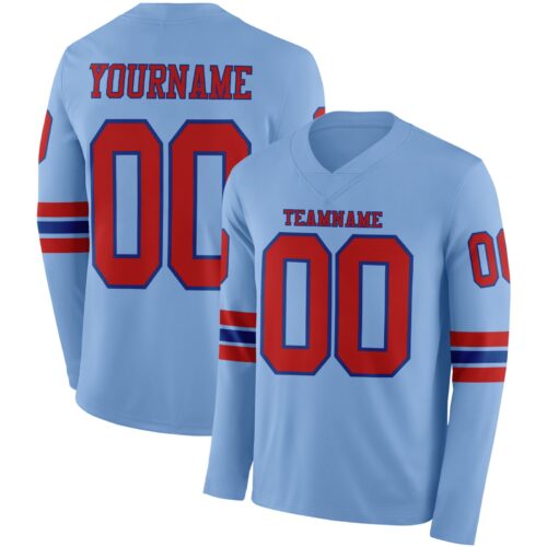 LongSleeve0712 Custom Light Blue Red-Royal Long Sleeve Authentic Football Jersey