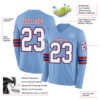 Custom Light Blue White Royal-Red Long Sleeve Authentic Football Jersey