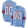 Custom Light Blue White Royal-Red Long Sleeve Authentic Football Jersey