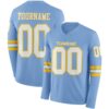 Custom Light Blue White-Yellow Long Sleeve Authentic Football Jersey