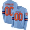 Custom Light Blue Orange-Royal Long Sleeve Authentic Football Jersey