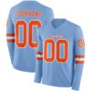 Custom Light Blue Orange-White Long Sleeve Authentic Football Jersey