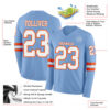 Custom Light Blue White-Orange Long Sleeve Authentic Football Jersey