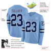 Custom Light Blue Navy-White Long Sleeve Authentic Football Jersey