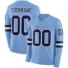 Custom Light Blue Navy-White Long Sleeve Authentic Football Jersey