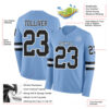 Custom Light Blue Black-White Long Sleeve Authentic Football Jersey