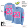 Custom Light Blue Pink-White Long Sleeve Authentic Football Jersey