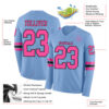 Custom Light Blue Pink-Black Long Sleeve Authentic Football Jersey
